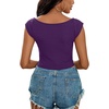 image:imageLYANER Womens Square Neck Ribbed Knit Sleeveless Slim Fit Solid Crop Top ShirtDark Purple
