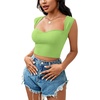 image:imageLYANER Womens Square Neck Ribbed Knit Sleeveless Slim Fit Solid Crop Top ShirtGrass Green