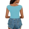 image:imageLYANER Womens Square Neck Ribbed Knit Sleeveless Slim Fit Solid Crop Top ShirtLight Blue