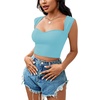 image:imageLYANER Womens Square Neck Ribbed Knit Sleeveless Slim Fit Solid Crop Top ShirtLight Blue