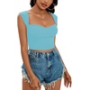 image:imageLYANER Womens Square Neck Ribbed Knit Sleeveless Slim Fit Solid Crop Top ShirtLight Blue