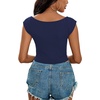 image:imageLYANER Womens Square Neck Ribbed Knit Sleeveless Slim Fit Solid Crop Top ShirtNavy Blue