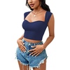 image:imageLYANER Womens Square Neck Ribbed Knit Sleeveless Slim Fit Solid Crop Top ShirtNavy Blue