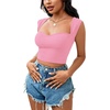 image:imageLYANER Womens Square Neck Ribbed Knit Sleeveless Slim Fit Solid Crop Top ShirtPink