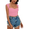 image:imageLYANER Womens Square Neck Ribbed Knit Sleeveless Slim Fit Solid Crop Top ShirtPink