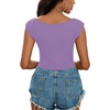 image:imageLYANER Womens Square Neck Ribbed Knit Sleeveless Slim Fit Solid Crop Top ShirtPurple