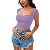 image:imageLYANER Womens Square Neck Ribbed Knit Sleeveless Slim Fit Solid Crop Top ShirtPurple