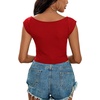 image:imageLYANER Womens Square Neck Ribbed Knit Sleeveless Slim Fit Solid Crop Top ShirtRed