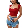 image:imageLYANER Womens Square Neck Ribbed Knit Sleeveless Slim Fit Solid Crop Top ShirtRed