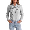 image:imageLYANER Womens Striped Button Down Shirts Bow Tie Neck Elegant Long Sleeve Blouse Casual TopsBlack