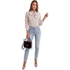 image:imageLYANER Womens Striped Button Down Shirts Bow Tie Neck Elegant Long Sleeve Blouse Casual TopsBrown