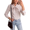 image:imageLYANER Womens Striped Button Down Shirts Bow Tie Neck Elegant Long Sleeve Blouse Casual TopsBrown