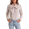 image:imageLYANER Womens Striped Button Down Shirts Bow Tie Neck Elegant Long Sleeve Blouse Casual TopsBrown