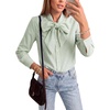 image:imageLYANER Womens Striped Button Down Shirts Bow Tie Neck Elegant Long Sleeve Blouse Casual TopsGrass Green