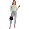 image:imageLYANER Womens Striped Button Down Shirts Bow Tie Neck Elegant Long Sleeve Blouse Casual TopsGrass Green