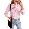 image:imageLYANER Womens Striped Button Down Shirts Bow Tie Neck Elegant Long Sleeve Blouse Casual TopsPink