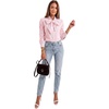 image:imageLYANER Womens Striped Button Down Shirts Bow Tie Neck Elegant Long Sleeve Blouse Casual TopsPink