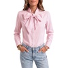 image:imageLYANER Womens Striped Button Down Shirts Bow Tie Neck Elegant Long Sleeve Blouse Casual TopsPink
