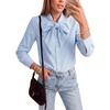 image:imageLYANER Womens Striped Button Down Shirts Bow Tie Neck Elegant Long Sleeve Blouse Casual TopsSky Blue