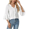 image:imageLYANER Womens Summer Ruffle Blouse V Neck 34 Sleeve Ladies Dressy Casual Victorian Shirt Tops White XLarge