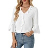 image:imageLYANER Womens Summer Ruffle Blouse V Neck 34 Sleeve Ladies Dressy Casual Victorian Shirt Tops White XLarge