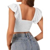 image:imageLYANER Womens Summer Sweetheart Blouse Smocked Backless Ruffle Sleeve Tank Crop Tops White Large