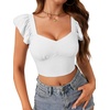image:imageLYANER Womens Summer Sweetheart Blouse Smocked Backless Ruffle Sleeve Tank Crop Tops White Large