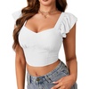 image:imageLYANER Womens Summer Sweetheart Blouse Smocked Backless Ruffle Sleeve Tank Crop Tops White Medium