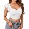 image:imageLYANER Womens Summer Sweetheart Blouse Smocked Backless Ruffle Sleeve Tank Crop Tops White Medium