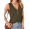 image:imageLYANER Womens Summer Tank Tops Zipper V Neck Sleeveless Casual Shirt Chic BlousesArmy Green