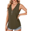 image:imageLYANER Womens Summer Tank Tops Zipper V Neck Sleeveless Casual Shirt Chic BlousesArmy Green