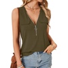image:imageLYANER Womens Summer Tank Tops Zipper V Neck Sleeveless Casual Shirt Chic BlousesArmy Green