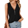 image:imageLYANER Womens Summer Tank Tops Zipper V Neck Sleeveless Casual Shirt Chic BlousesBlack