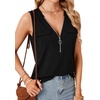 image:imageLYANER Womens Summer Tank Tops Zipper V Neck Sleeveless Casual Shirt Chic BlousesBlack