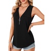 image:imageLYANER Womens Summer Tank Tops Zipper V Neck Sleeveless Casual Shirt Chic BlousesBlack