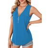 image:imageLYANER Womens Summer Tank Tops Zipper V Neck Sleeveless Casual Shirt Chic BlousesBright Blue