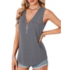 image:imageLYANER Womens Summer Tank Tops Zipper V Neck Sleeveless Casual Shirt Chic BlousesDark Gray