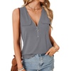 image:imageLYANER Womens Summer Tank Tops Zipper V Neck Sleeveless Casual Shirt Chic BlousesDark Gray