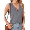 image:imageLYANER Womens Summer Tank Tops Zipper V Neck Sleeveless Casual Shirt Chic BlousesDark Gray