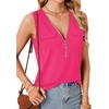 image:imageLYANER Womens Summer Tank Tops Zipper V Neck Sleeveless Casual Shirt Chic BlousesRose