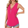 image:imageLYANER Womens Summer Tank Tops Zipper V Neck Sleeveless Casual Shirt Chic BlousesRose