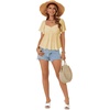 image:imageLYANER Womens Sweetheart Neck Ruched Ruffle Short Sleeve Peplum Weekend Blouse Top Light Yellow Medium