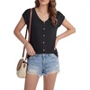 image:imageLYANER Womens V Neck Button Blouse Cap Sleeve Work Shirt Office Dressy Tee Shirt TopsBlack