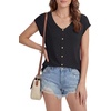 image:imageLYANER Womens V Neck Button Blouse Cap Sleeve Work Shirt Office Dressy Tee Shirt TopsBlack