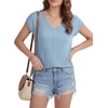 image:imageLYANER Womens V Neck Button Blouse Cap Sleeve Work Shirt Office Dressy Tee Shirt TopsLight Blue