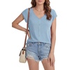 image:imageLYANER Womens V Neck Button Blouse Cap Sleeve Work Shirt Office Dressy Tee Shirt TopsLight Blue
