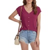 image:imageLYANER Womens V Neck Button Blouse Cap Sleeve Work Shirt Office Dressy Tee Shirt TopsPlum Purple