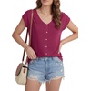 image:imageLYANER Womens V Neck Button Blouse Cap Sleeve Work Shirt Office Dressy Tee Shirt TopsPlum Purple