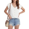 image:imageLYANER Womens V Neck Button Blouse Cap Sleeve Work Shirt Office Dressy Tee Shirt TopsWhite