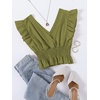image:imageLYANER Womens V Neck Ruffle Cap Sleeve Shirred Blouse Sexy Crop Tank TopArmy Green